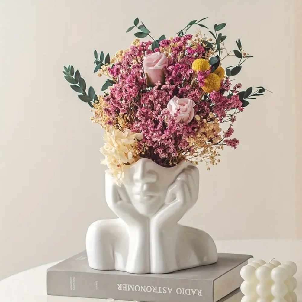 New Boho White Ceramic Female Face Abstract Flower Vase 🔥🔥🔥😍